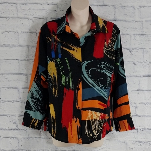 Duolin Artsy Top Button Down Long Sleeve Sz S - Picture 1 of 5